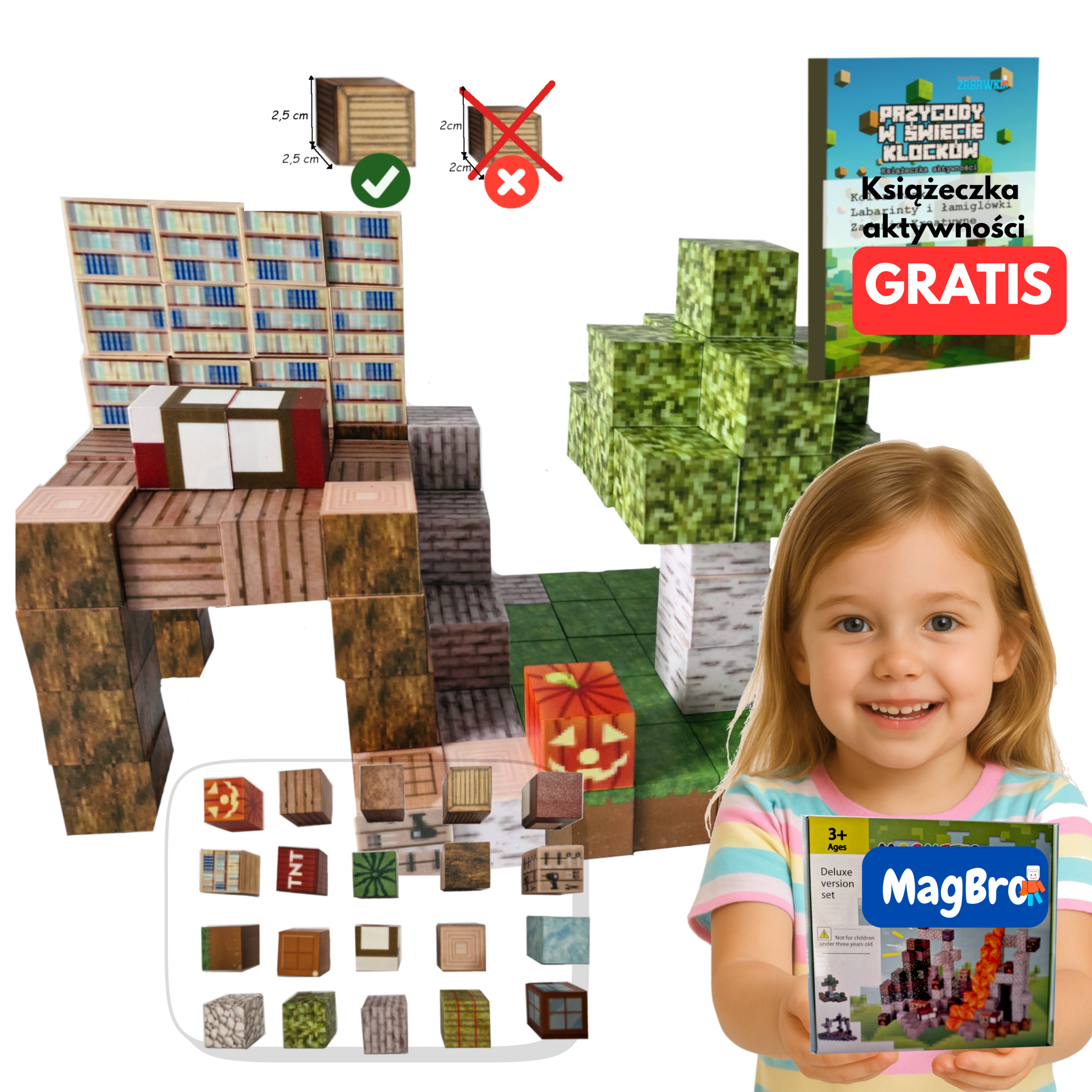 Klocki magnetyczne Minecraft 128 elelmentów MagBro - obrazek 2