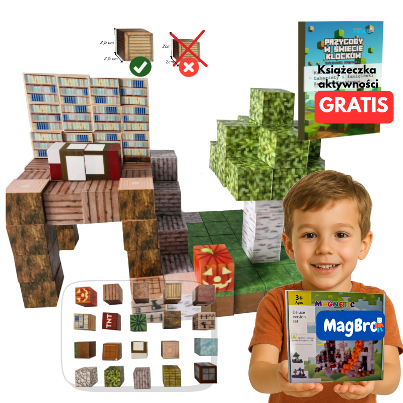 Klocki magnetyczne Minecraft 128 elelmentów MagBro