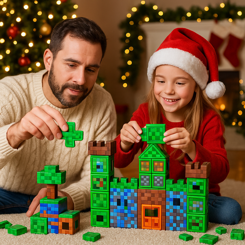 Rodzic bawi się klockami z dzieckiem